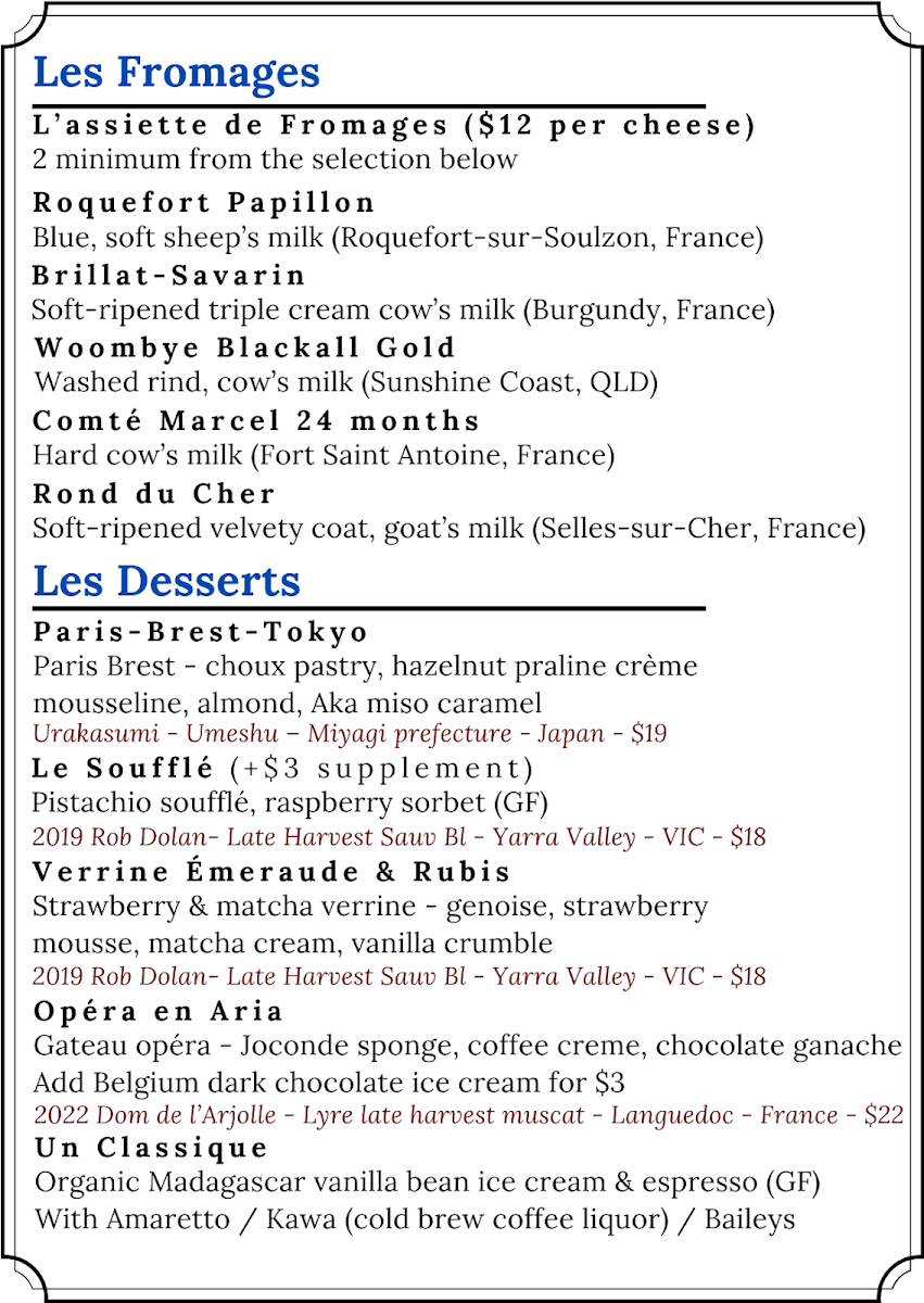 Menu, FLEUR DE MIZU