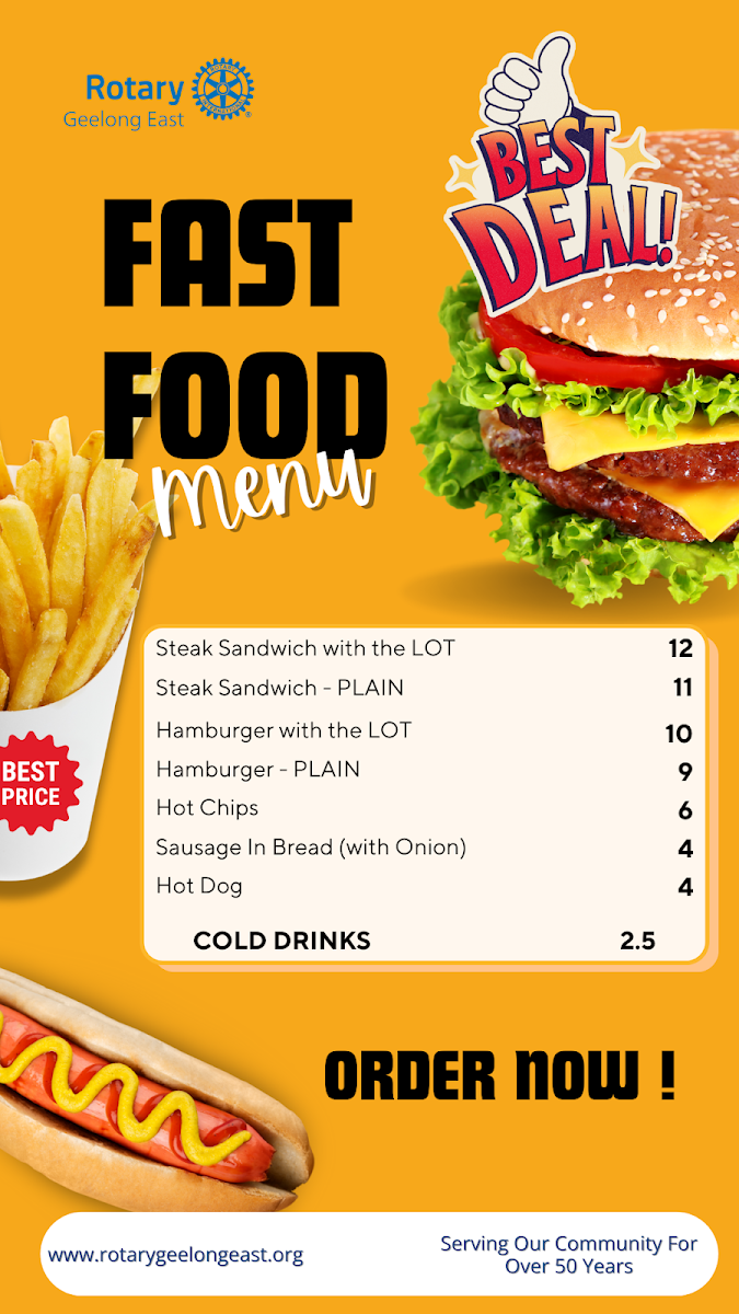 Menu, Rotary Club Geelong East | Food Stand