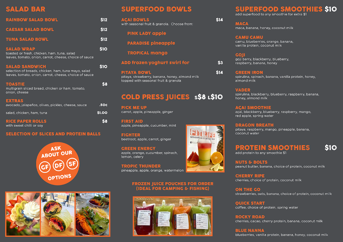 Menu, Fit Life Smoothie & Snack Bar