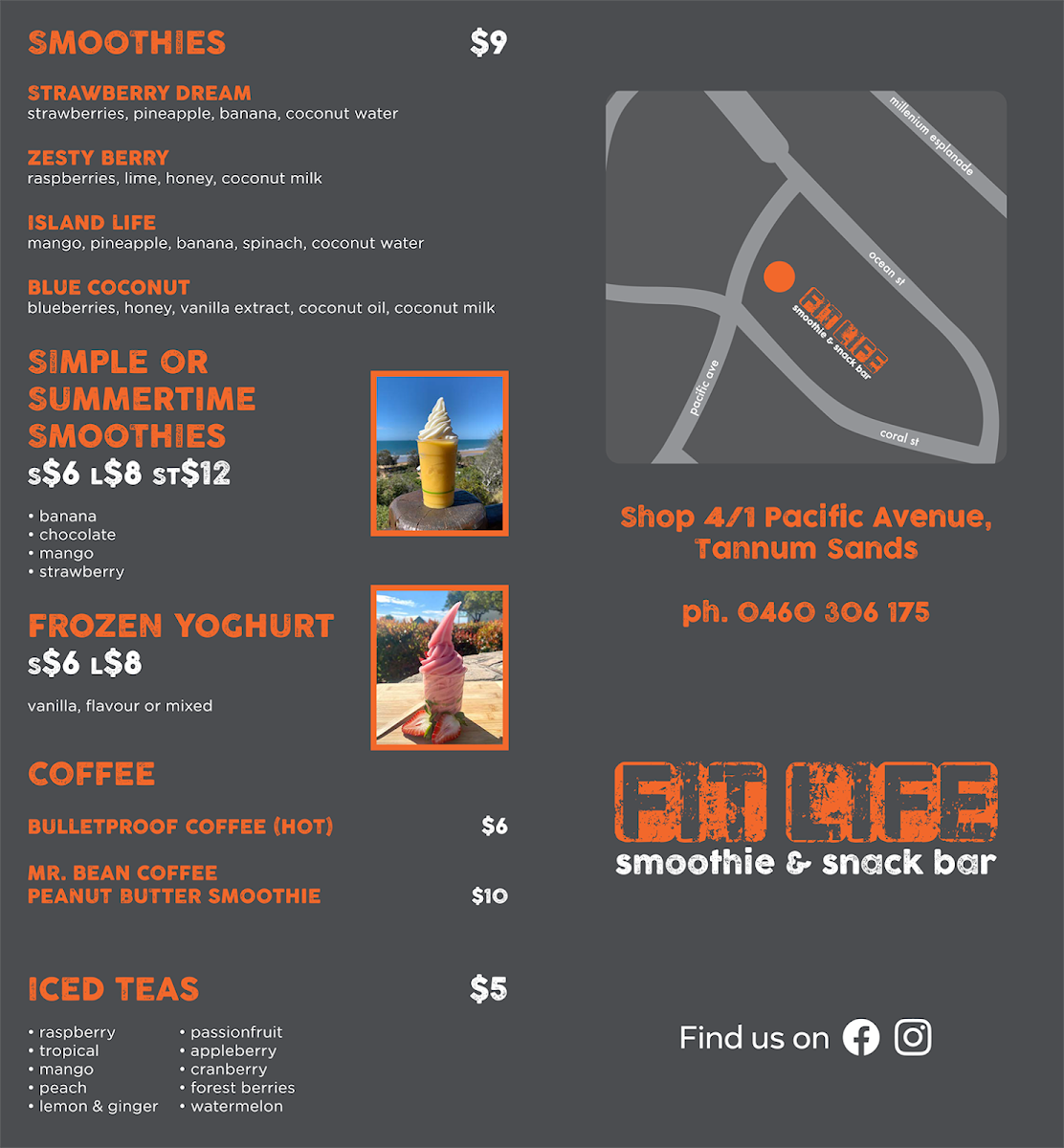 Menu, Fit Life Smoothie & Snack Bar