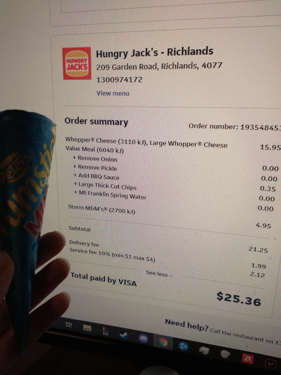 Menu, Hungry Jack's Burgers Richlands
