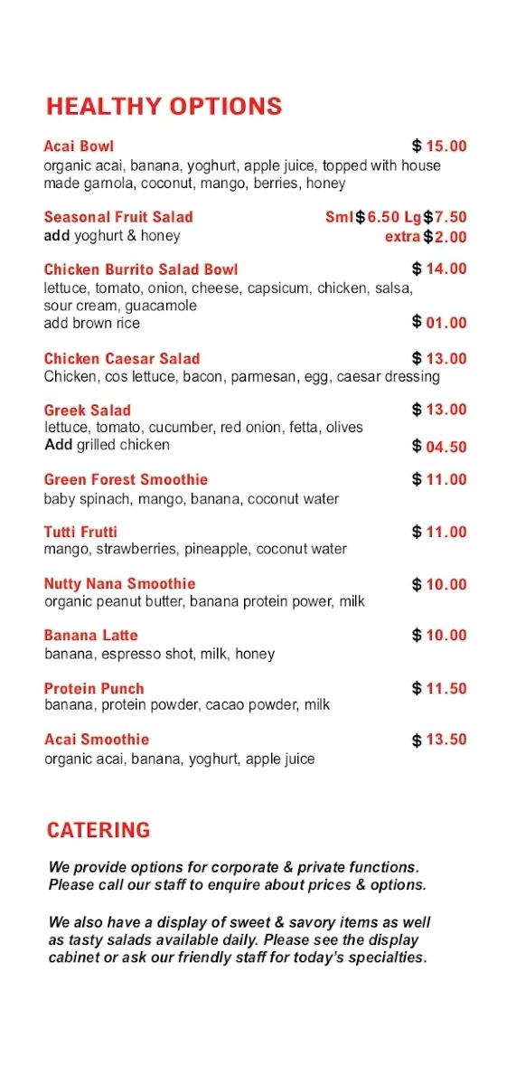 Menu, Bean & Gone Cafe