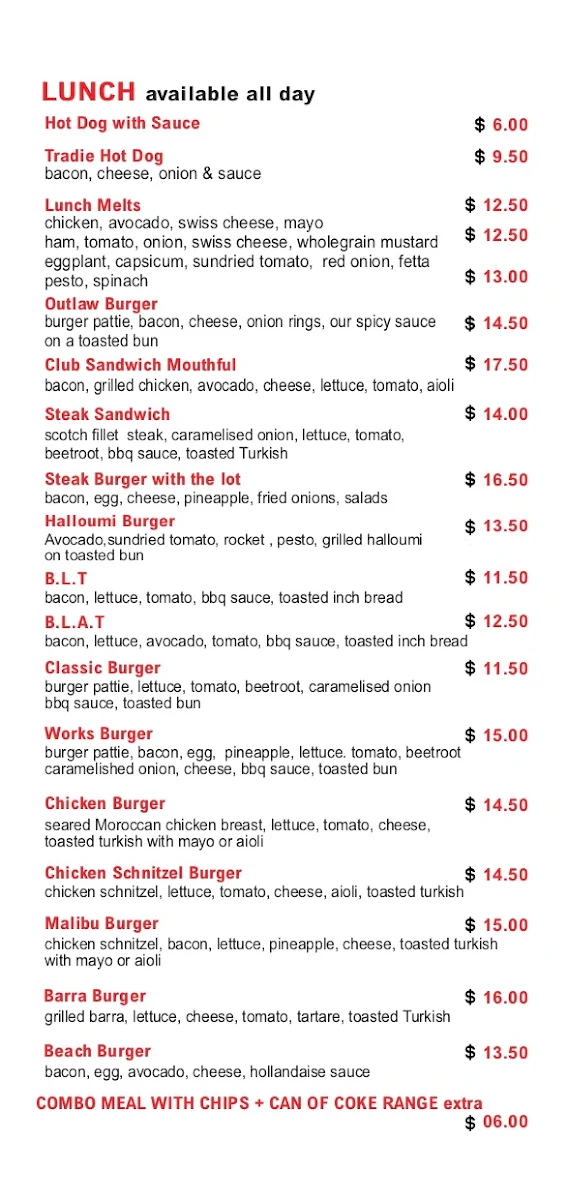 Menu, Bean & Gone Cafe
