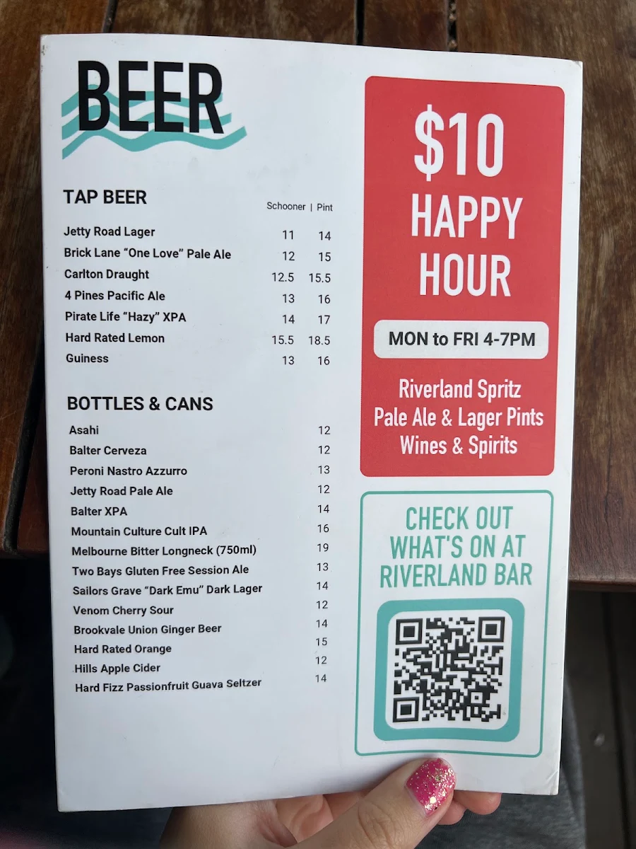 Menu, Riverland Bar