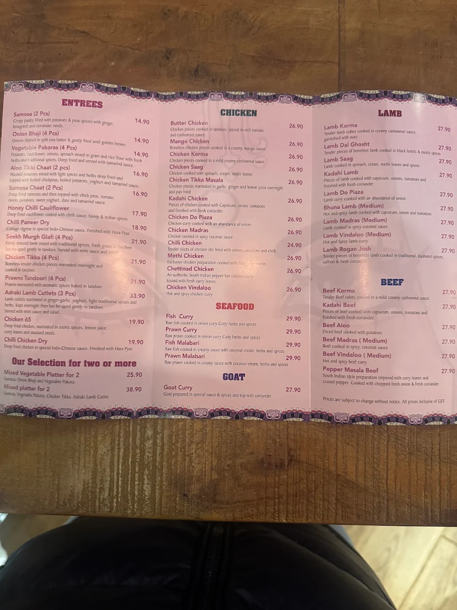 Menu, Phulkari Indian Cuisine (Frenchs Forest)