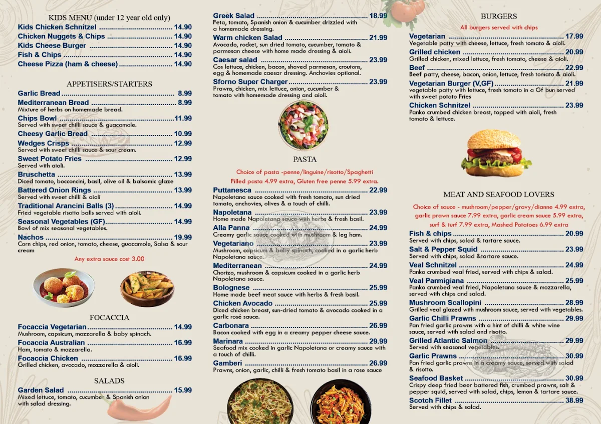 Menu, SFORNO