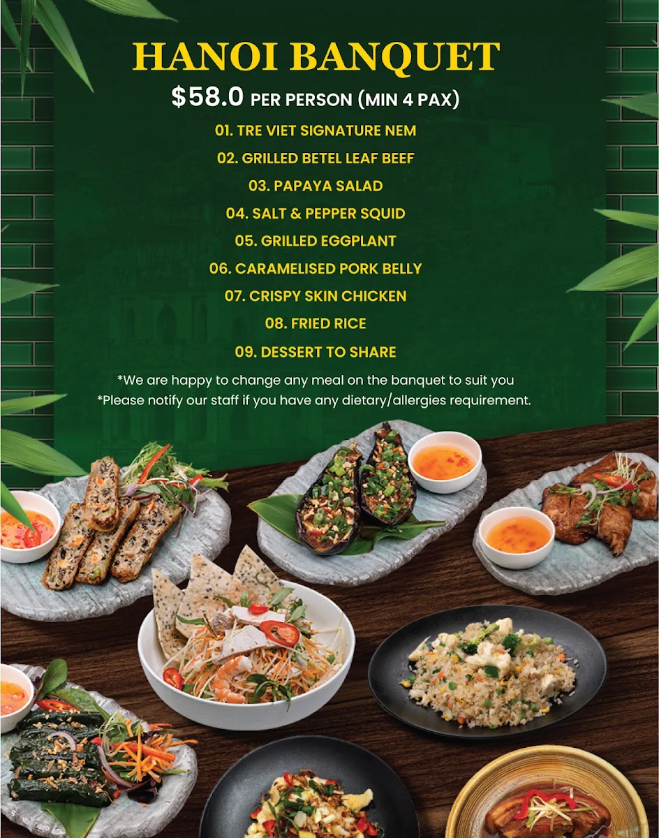 Menu, Tre Viet Restaurant