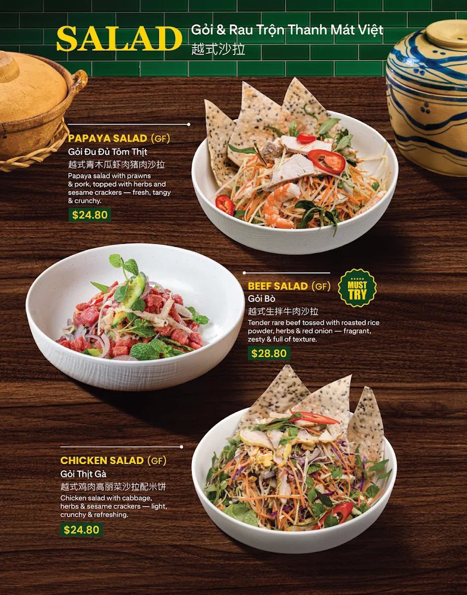 Menu, Tre Viet Restaurant