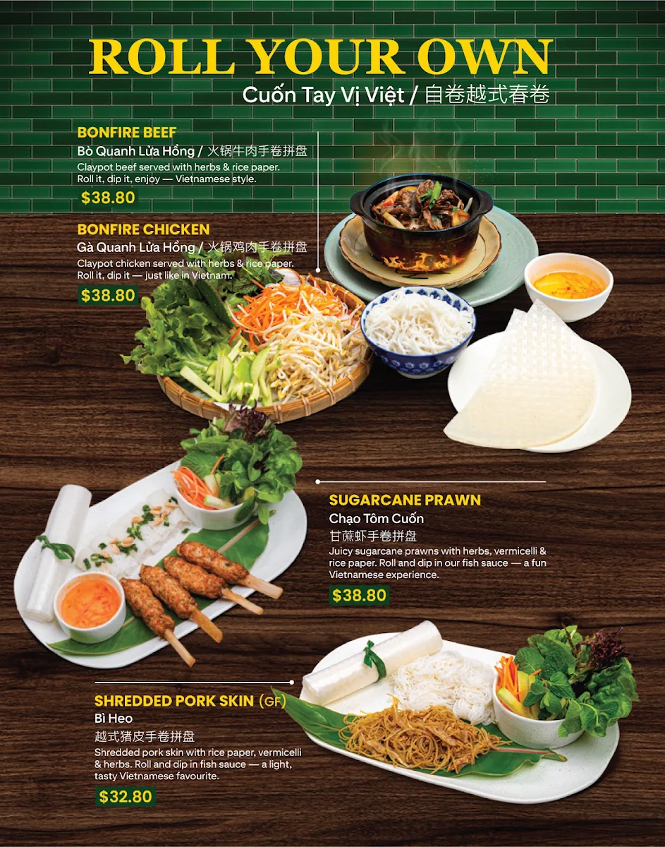 Menu, Tre Viet Restaurant