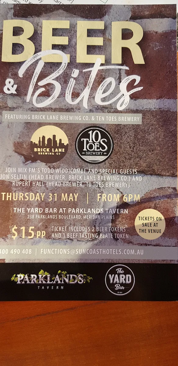 Menu, Parklands Tavern