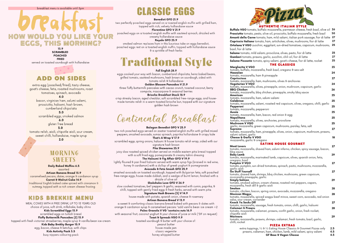 Menu, Eating House