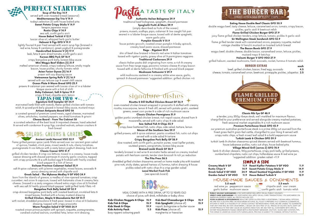Menu, Eating House