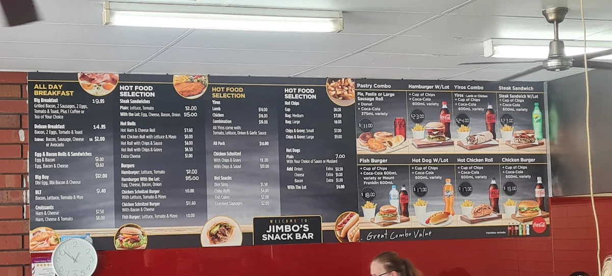 Menu, Jimbo's Snack Bar