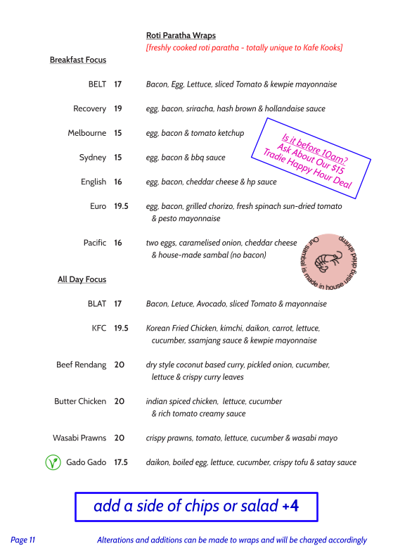 Menu, Kafe Kooks - The House Of Roti