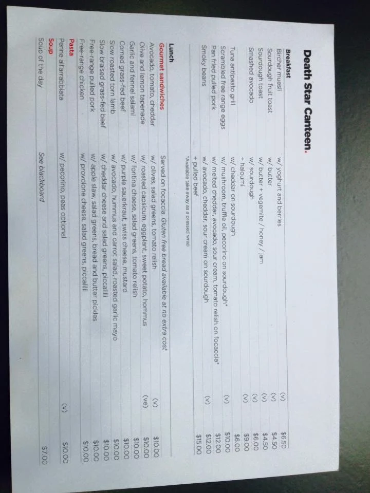 Menu, Death Star Canteen