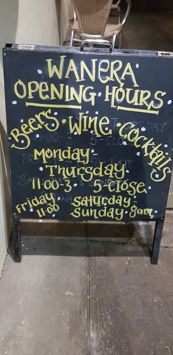 Menu, Wanera Wine Bar