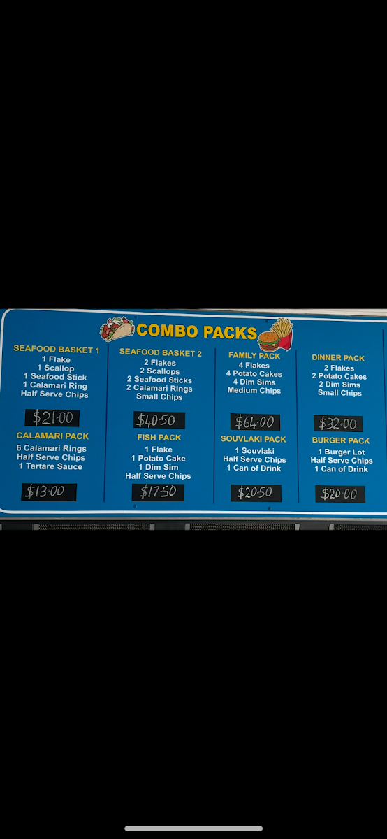 Menu, Captains Fish & Chips