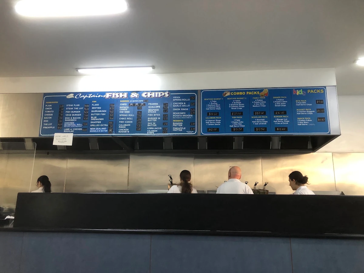 Menu, Captains Fish & Chips