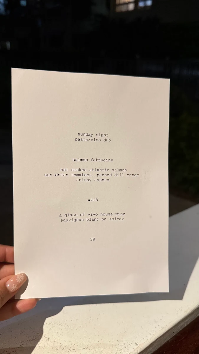 Menu, Vivo Palm Cove