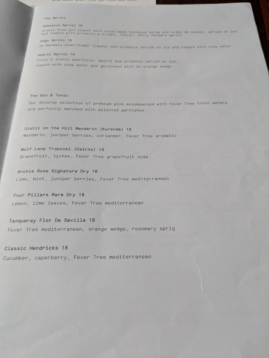 Menu, Vivo Palm Cove