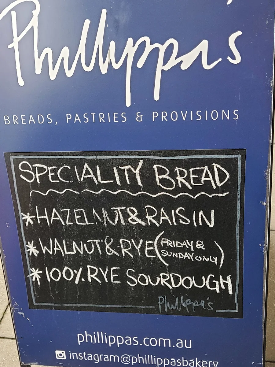 Menu, Phillippa's Bakery