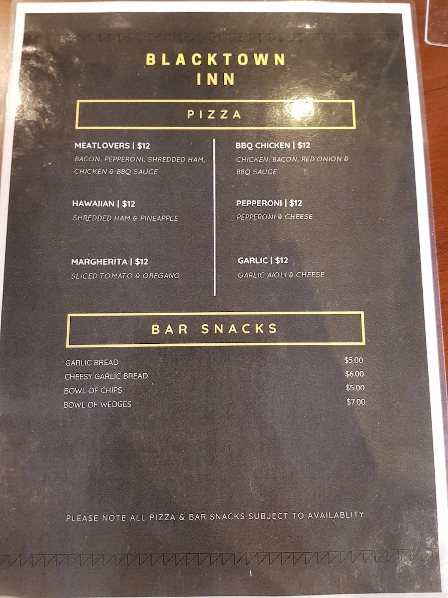 Menu, Blacktown Inn