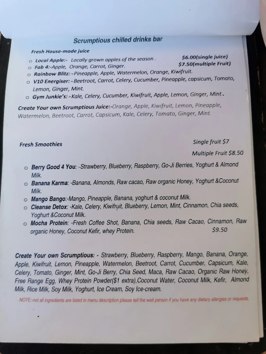 Menu, Scrumptious on Summer Cafe