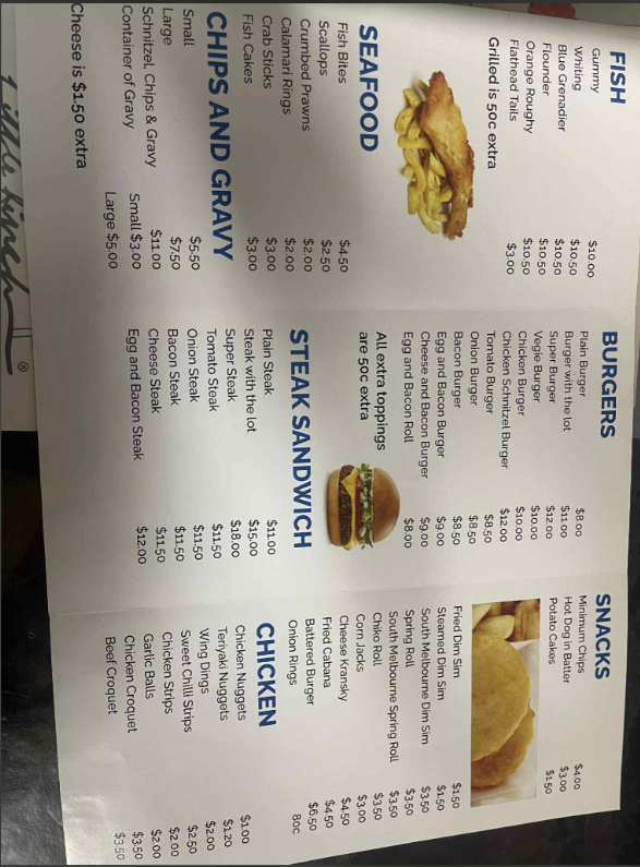 Menu, Well St Fish N Chips