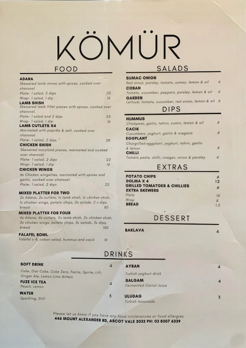 Menu, Komur