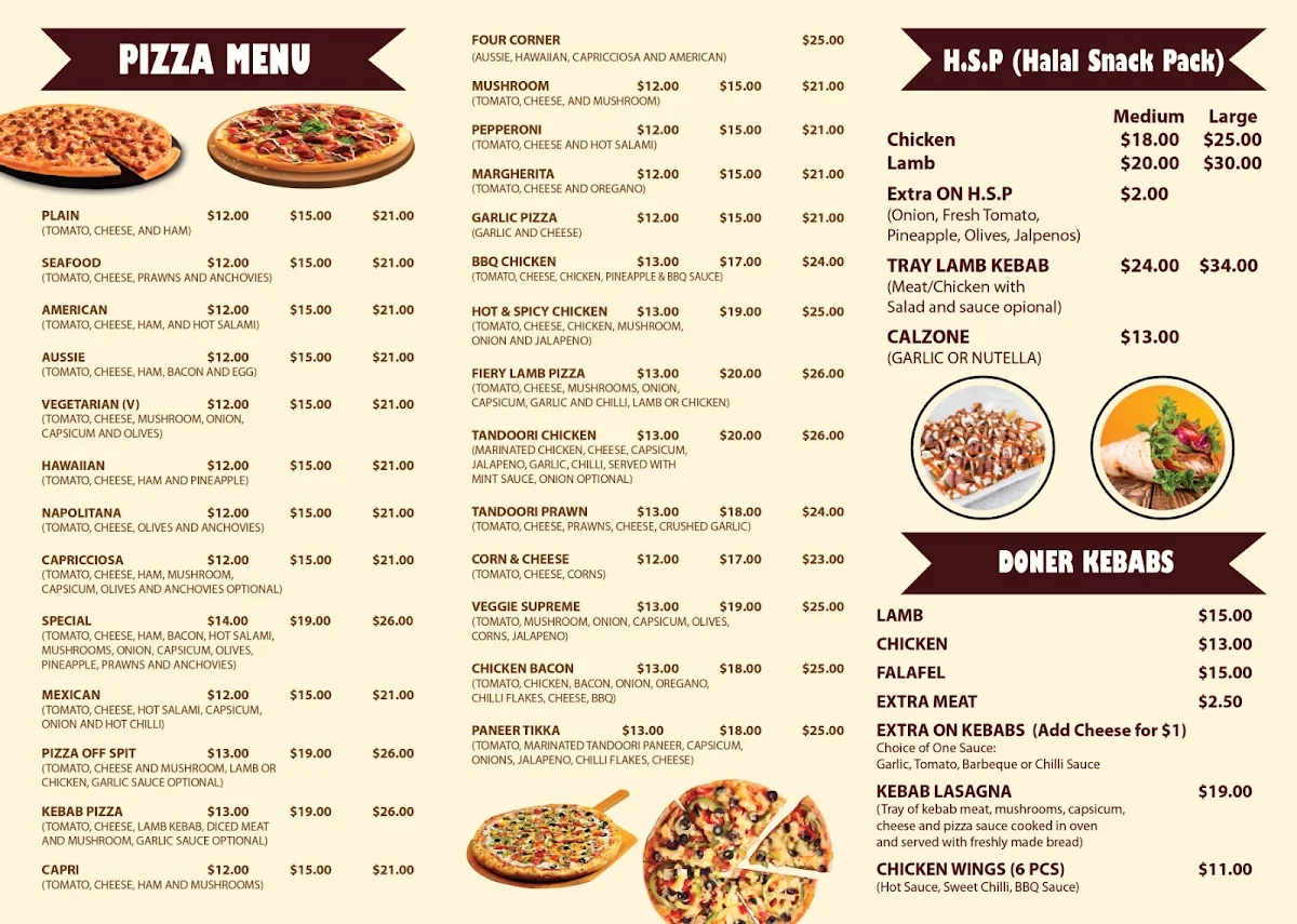 Menu, Cheezious Pizza & Kebab