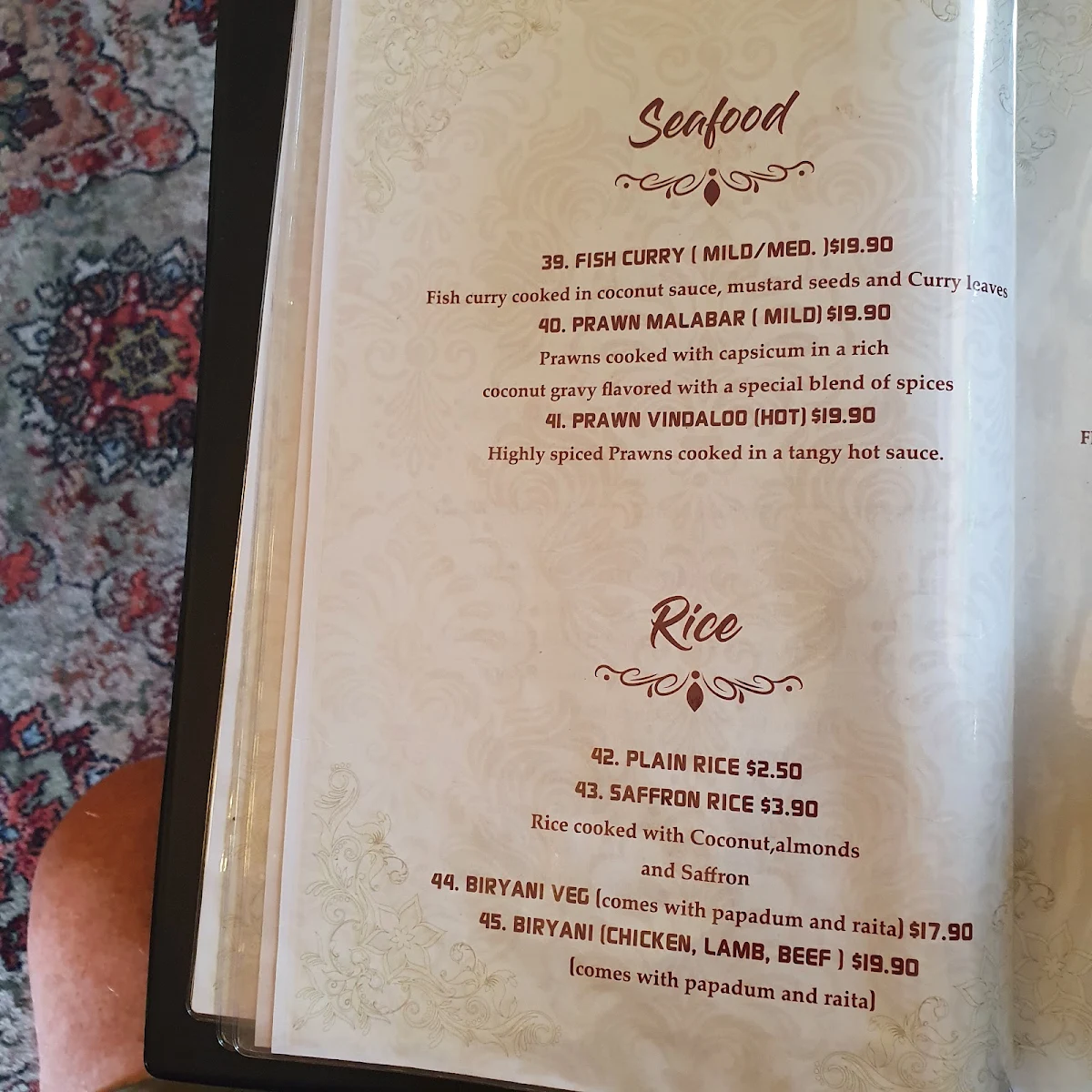 Menu, Indian Cottage