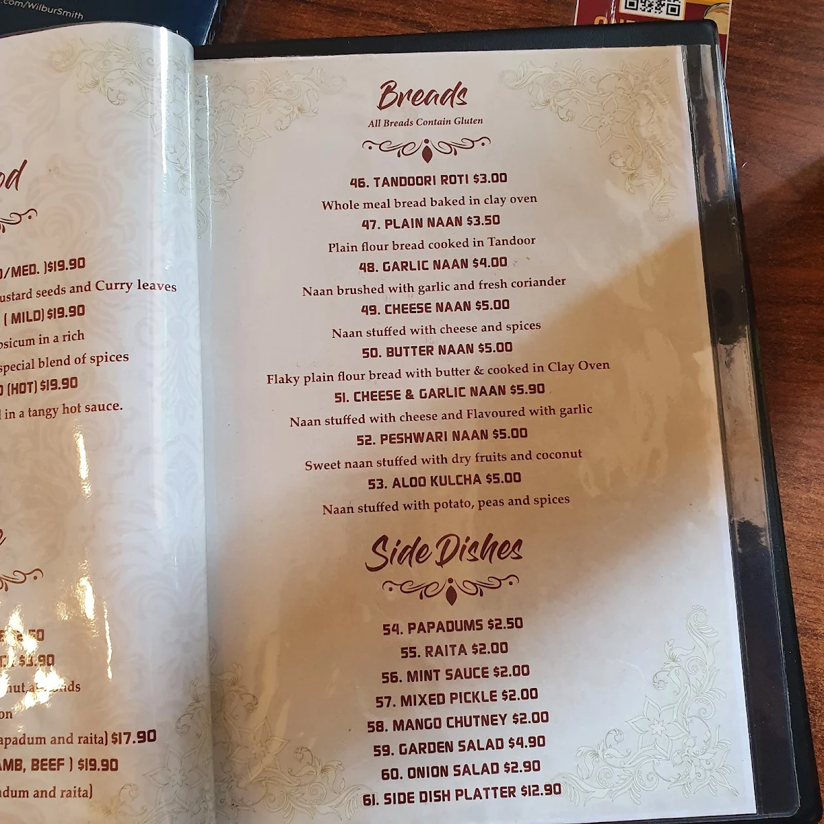 Menu, Indian Cottage