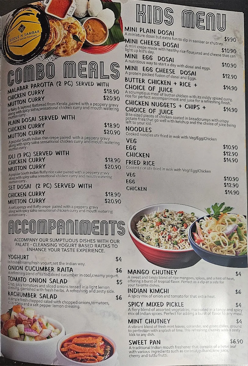 Menu, Sizzle 'N' Sambar ' Nedlands