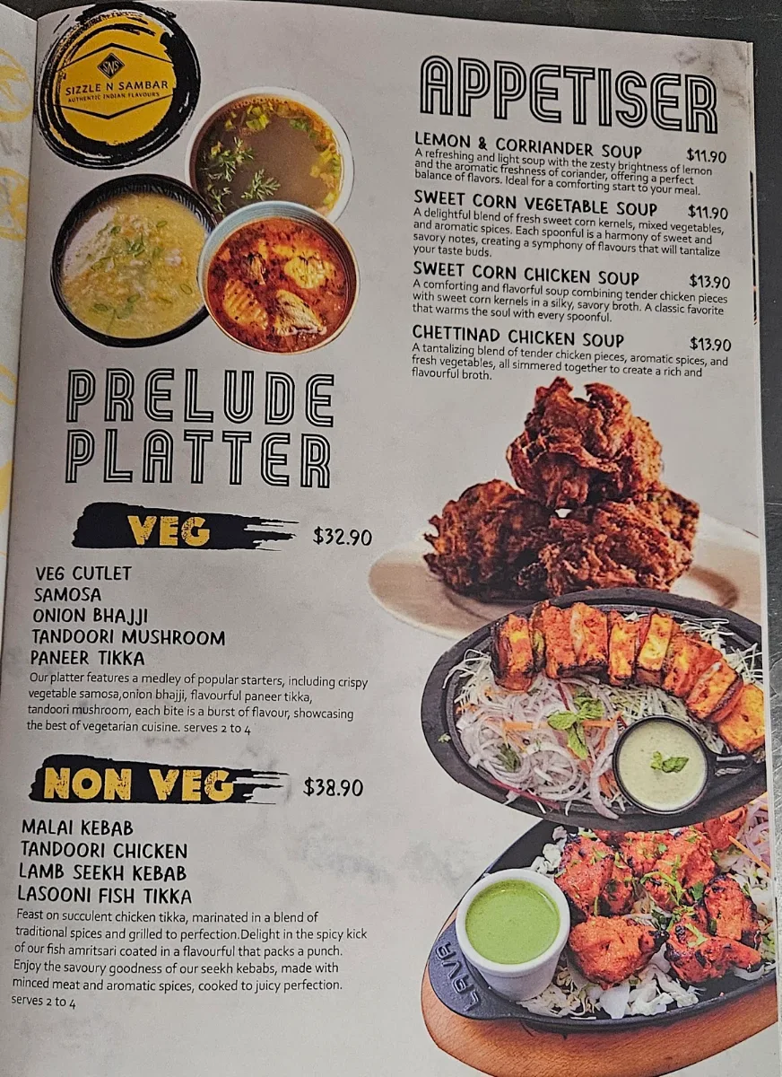 Menu, Sizzle 'N' Sambar ' Nedlands