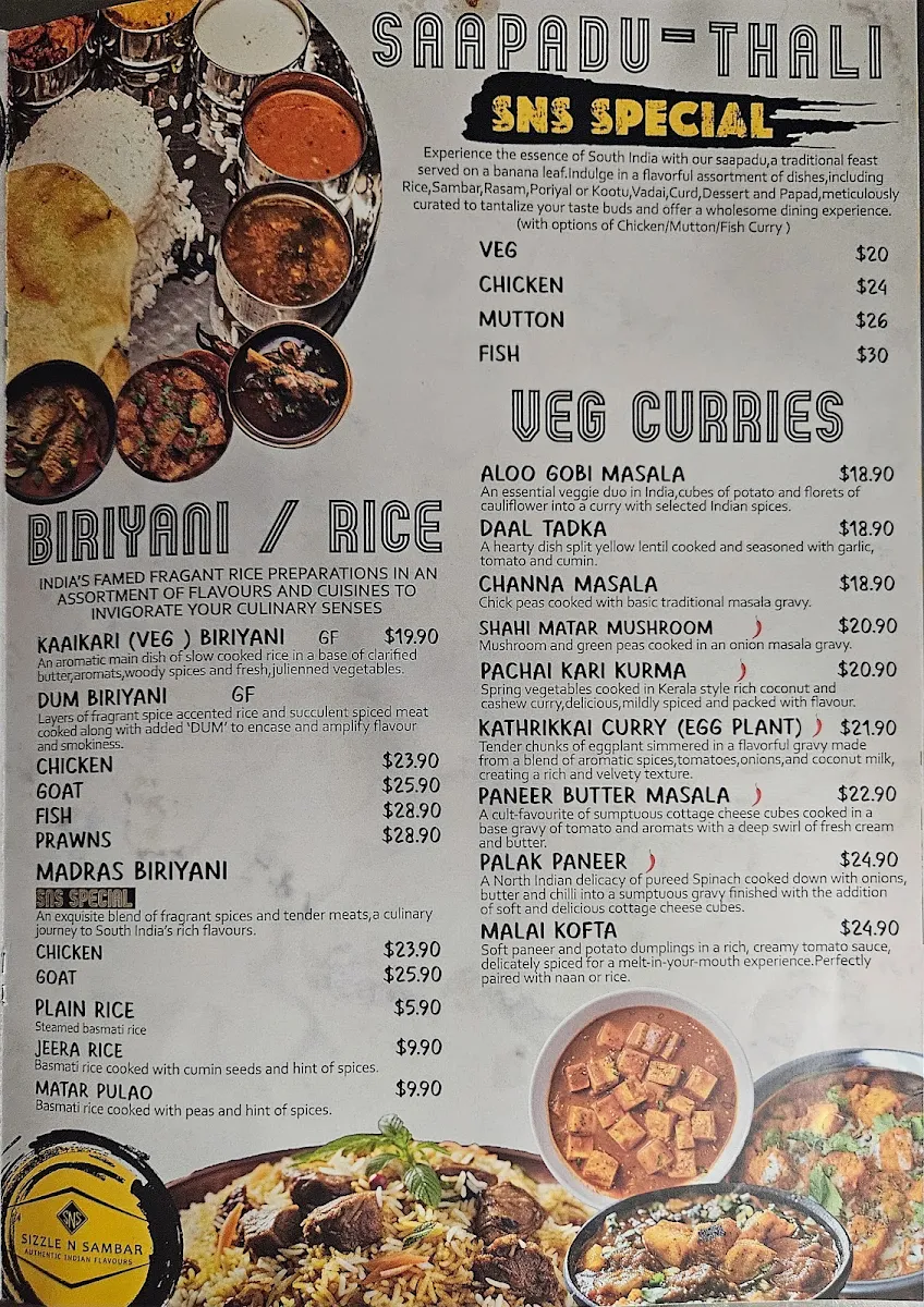 Menu, Sizzle 'N' Sambar ' Nedlands