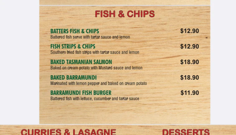 Menu, Rooster & Grill