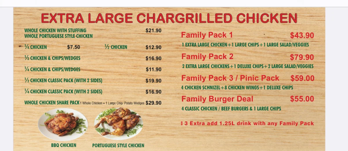 Menu, Rooster & Grill