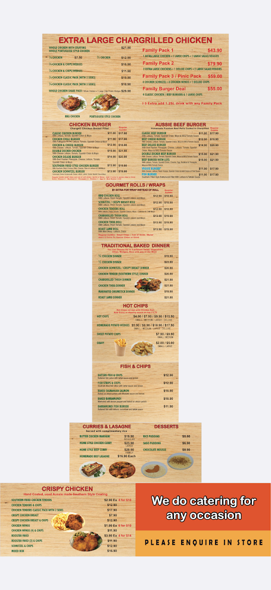 Menu, Rooster & Grill