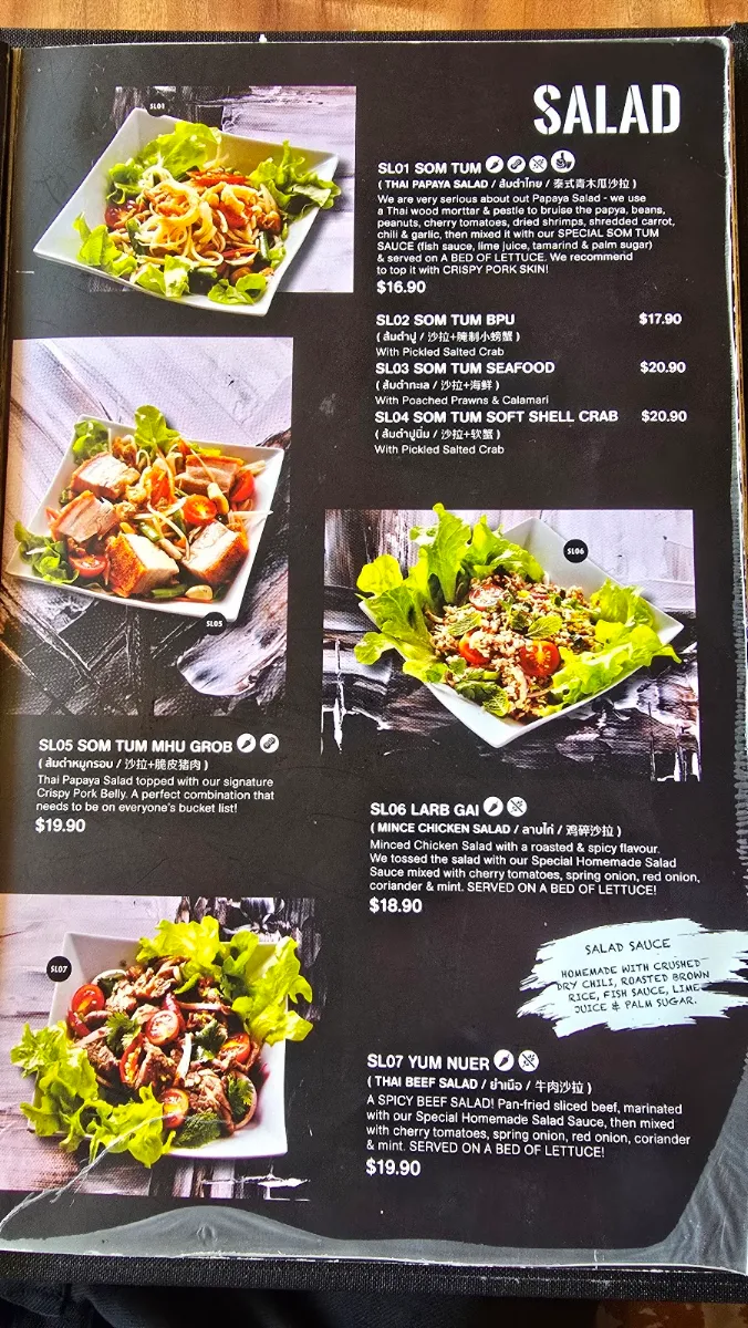 Menu, D'ELEPHANT THAI RICHMOND