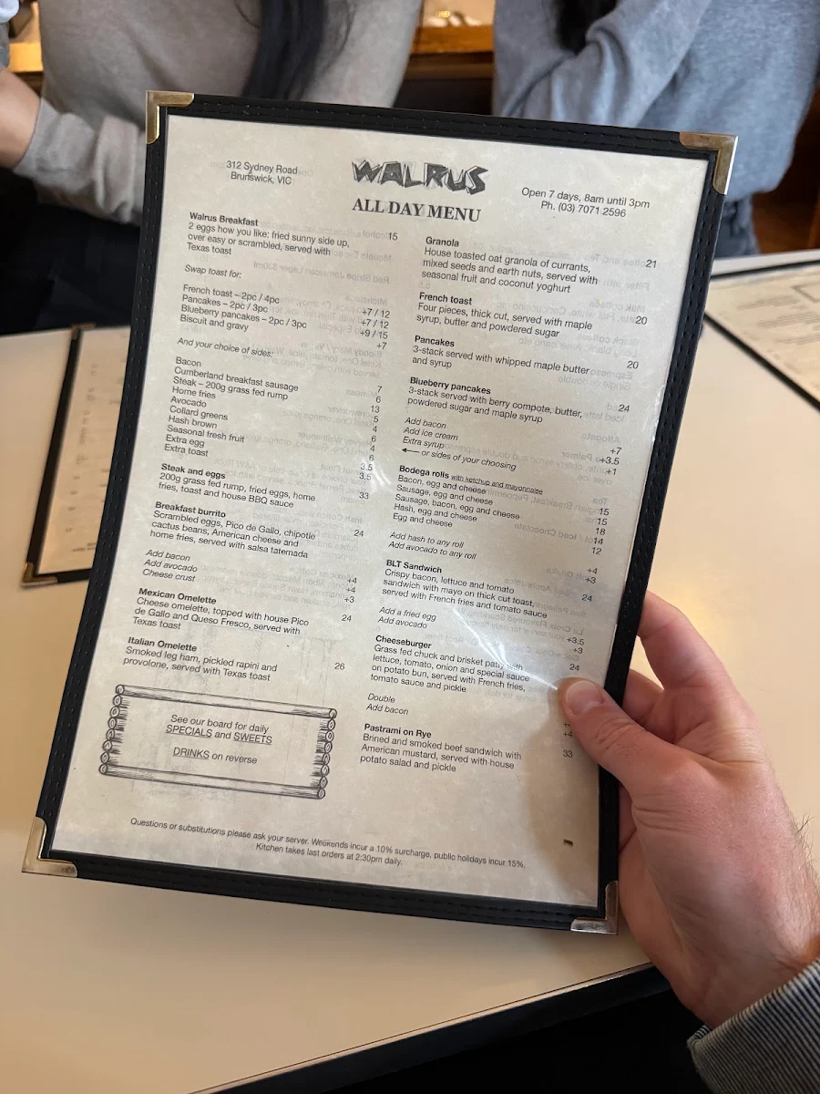 Menu, Walrus