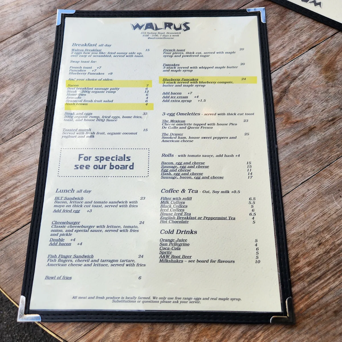 Menu, Walrus