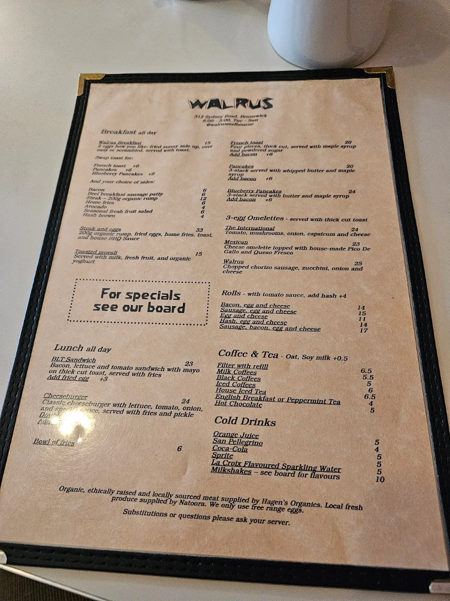 Menu, Walrus