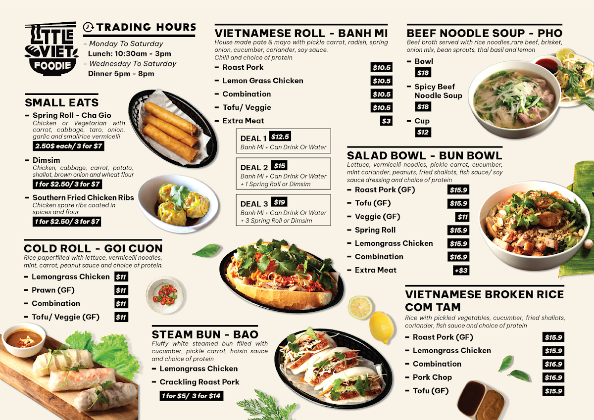 Menu, Little Viet Foodie Morphett Vale