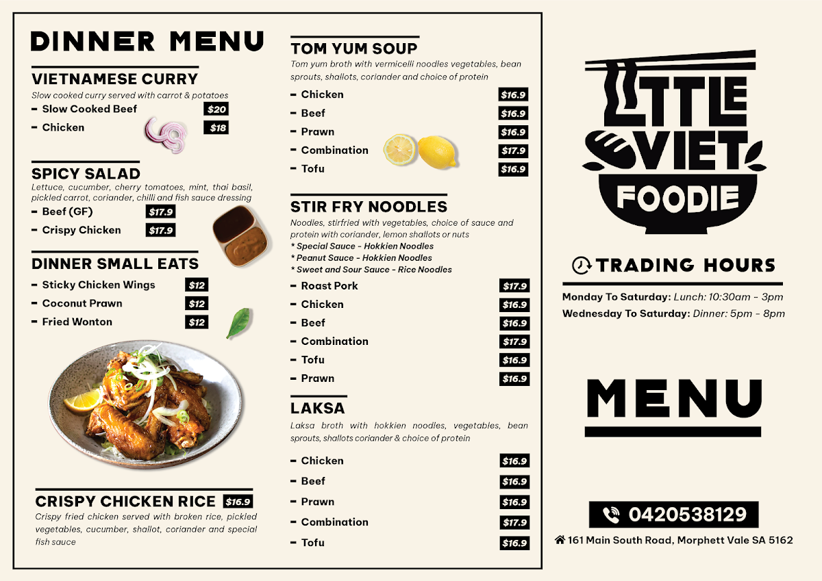 Menu, Little Viet Foodie Morphett Vale