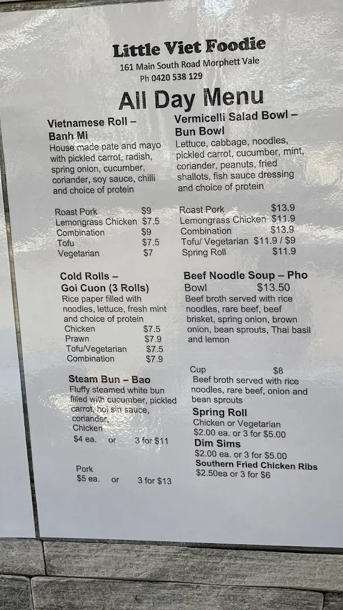 Menu, Little Viet Foodie Morphett Vale
