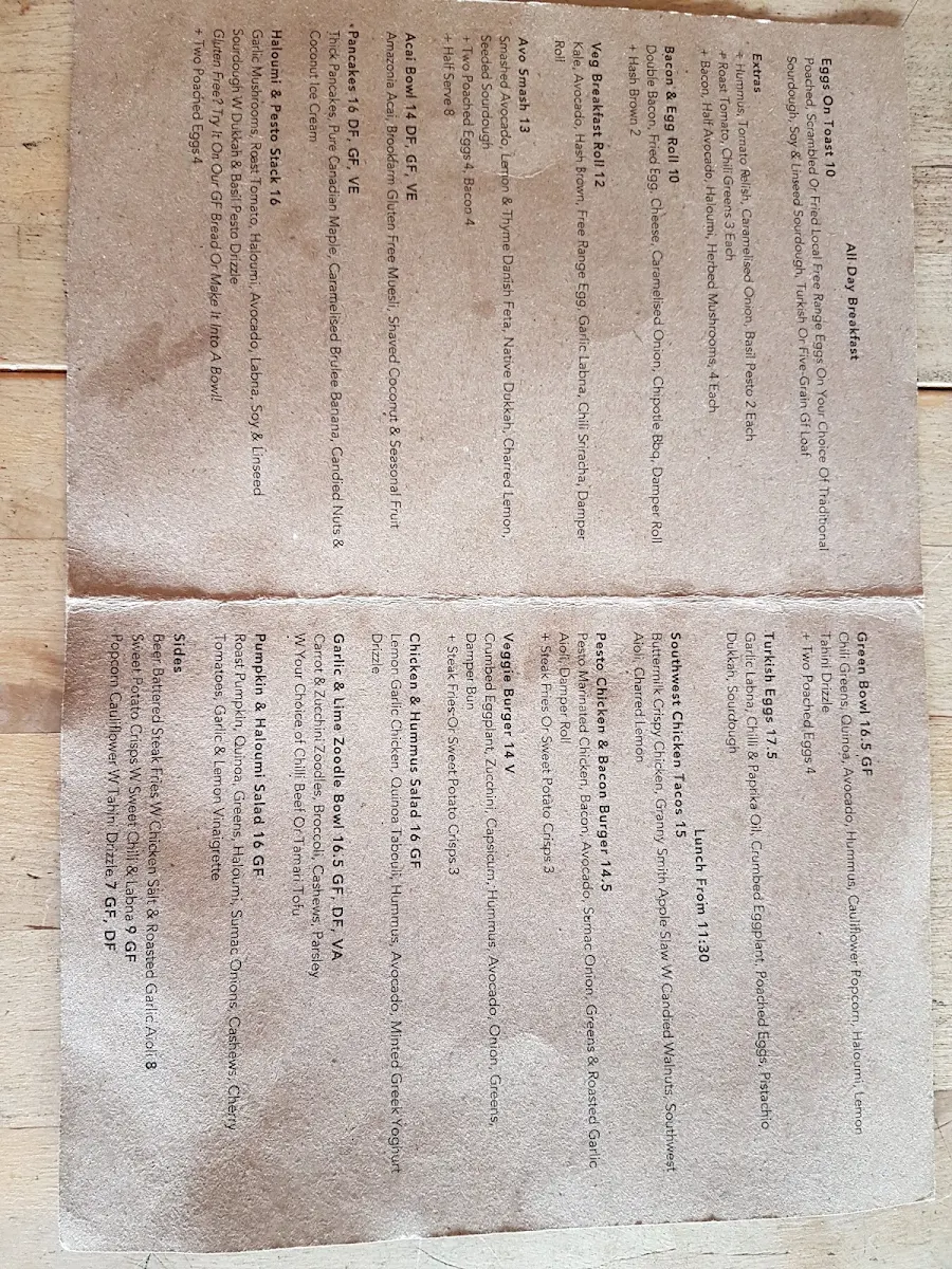 Menu, Glee Coffee Roasters Erina Heights