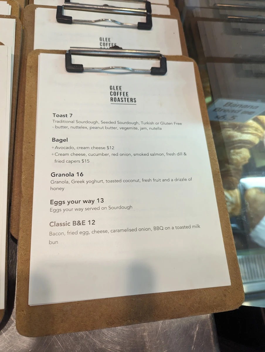 Menu, Glee Coffee Roasters Erina Heights
