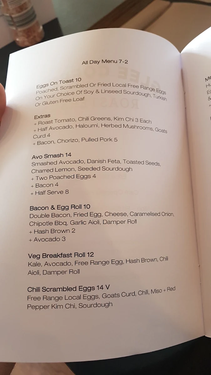 Menu, Glee Coffee Roasters Erina Heights