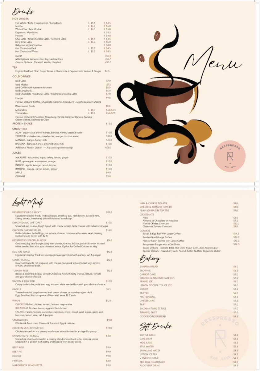 Menu, Resspresso