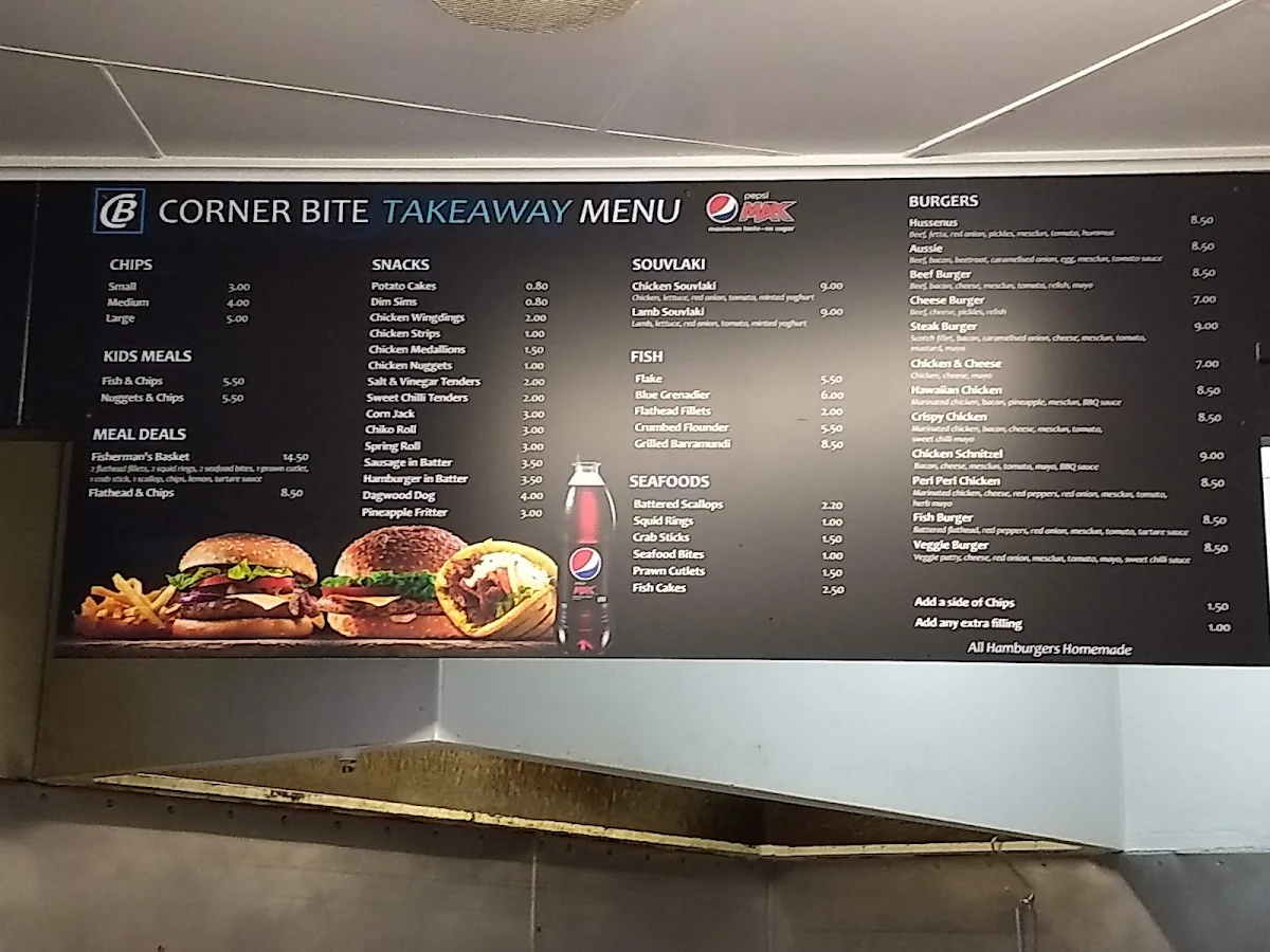 Menu, Corner Bite Fish And Chips Lenah Valley